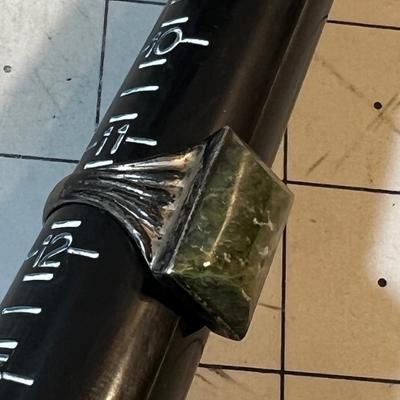 Green & White (could be Tree Agate or Jade)  Large Mans  Ring 