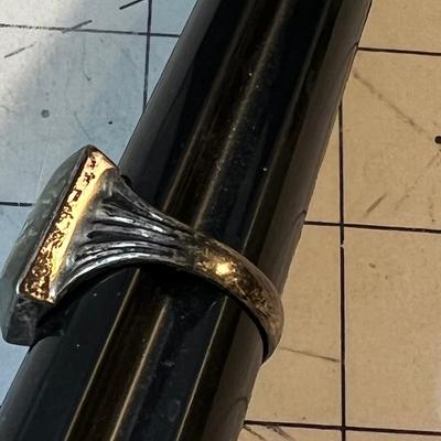 Green & White (could be Tree Agate or Jade)  Large Mans  Ring 