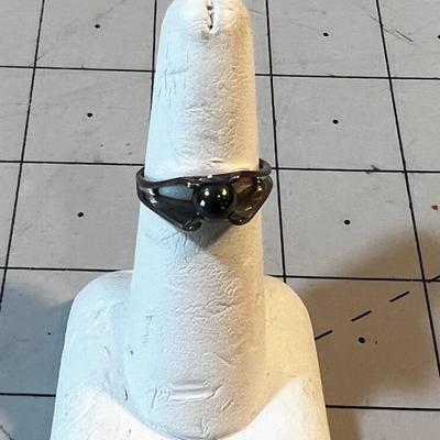 Marked Sterling and Black Pearl Ring