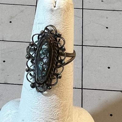 Silver Filagree and Mother of Pearl Mothers Ring