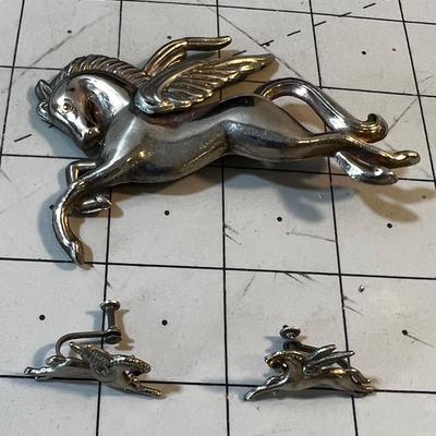 Pegasus Pin and Screw Back Earrings.