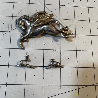 Pegasus Pin and Screw Back Earrings.