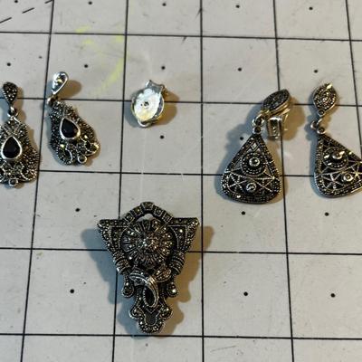 Marcasite Sterling Show Buckle and 2 sets of Earrings