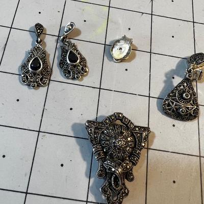 Marcasite Sterling Show Buckle and 2 sets of Earrings