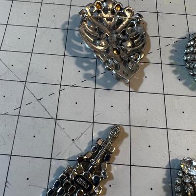 Grouping of Rhinestone: Pin, Earrings and Bracelet 