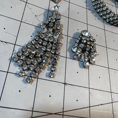 Grouping of Rhinestone: Pin, Earrings and Bracelet 