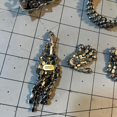 Grouping of Rhinestone: Pin, Earrings and Bracelet 