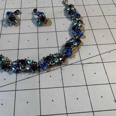 Chocker Earrings Set of Blue Faceted Stones, Vintage By NAPIER  Collectible! 