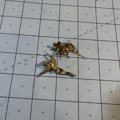 2 Different Dancer Ballerina Pins with red Crystal Stones