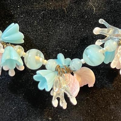 Venetian Glass Necklace, Vintage Pink & Blue Glass 