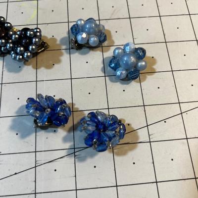 Grouping of Vintage Blue Clip Toned Clip & Screw Back Earrings