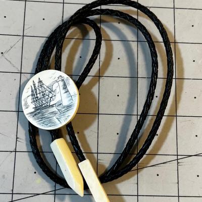 Bolero Tie of Scrimshaw Lighthouse & Sailing Shipping