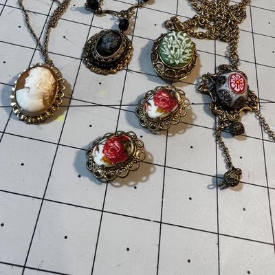 Cameo Style Pendants and Earrings