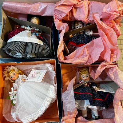 Madam Alexander Dolls (4) 7 " Tall: Bride, Gisele, Mother Goose and Dolly,  NEW in the box. 