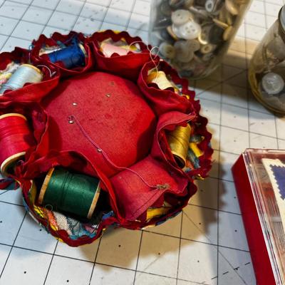 Button, Needles and Pin Cushions