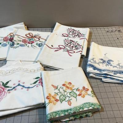 5 Hand Embroidered Pillowcase Sets