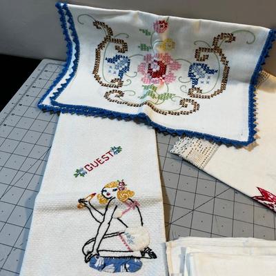Lot of Embroidered Towels and Runners