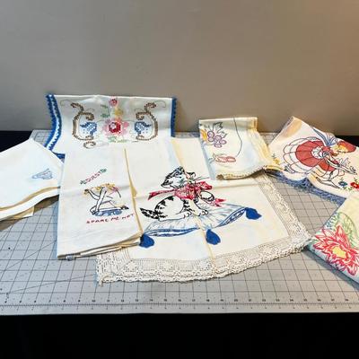 Lot of Embroidered Towels and Runners
