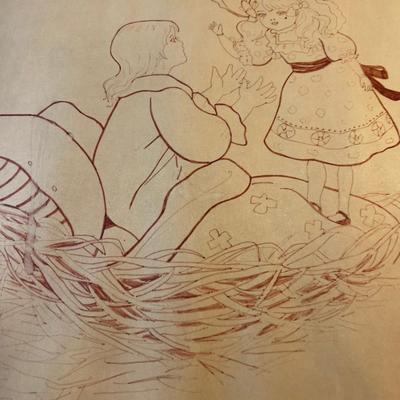 3 LARGE Pencil / pen Drawing in Old Antique Frames