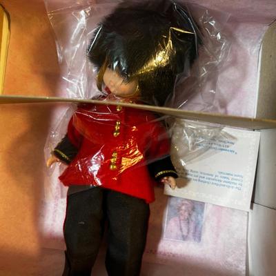 Madam Alexander Dolls (4) 7 " Tall: Tom Sawyer,  Black Forest, Mother Hubbard English Guard,   NEW in the box. 