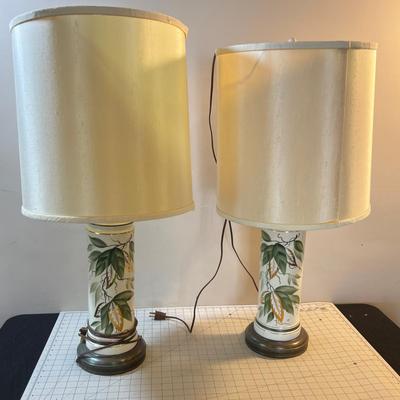 Pair of Ceramic Lamps with Green Leaf Motif