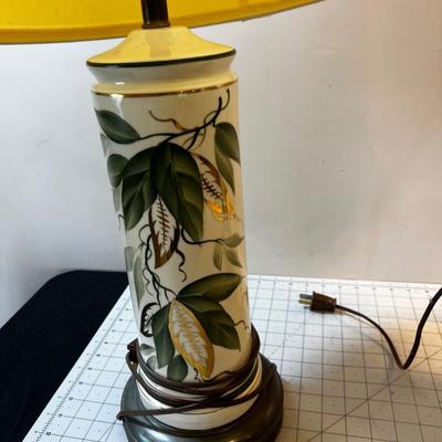 Pair of Ceramic Lamps with Green Leaf Motif