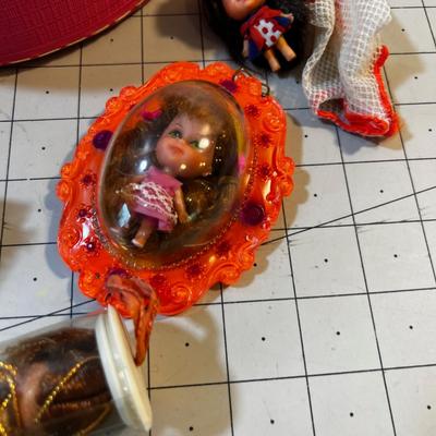 Polly Pockets, Troll Dolls in round Vinal Case. 