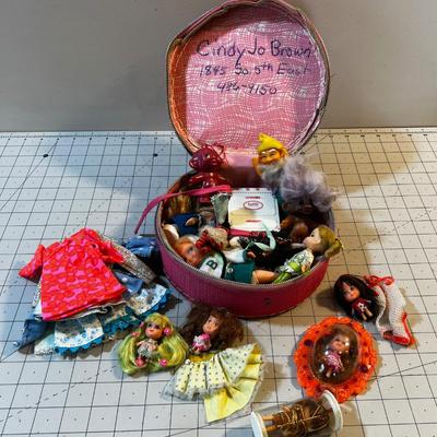 Polly Pockets, Troll Dolls in round Vinal Case. 