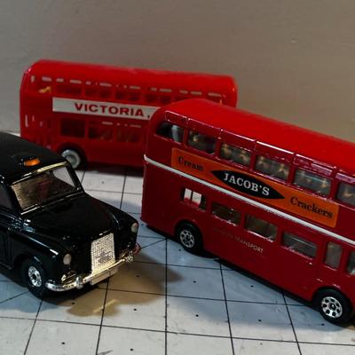 Die Cast Model Cars: a Car and 2 Buses