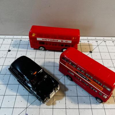 Die Cast Model Cars: a Car and 2 Buses