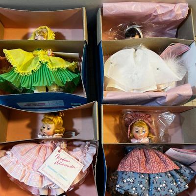 (4) Madam  Alexander Country Dolls 7": Snow White, Daffy Down Dilly, Sulky Sue, Amy