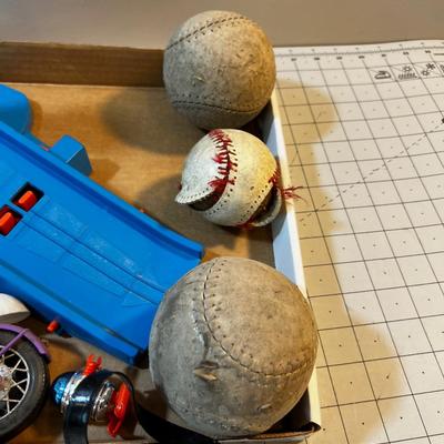 Vintage Toys: Car, Cowboy, Robot, Baseball 