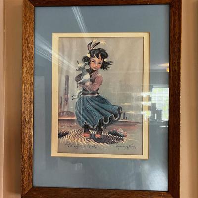 Print Singing Bird Native American Girl with Lamb