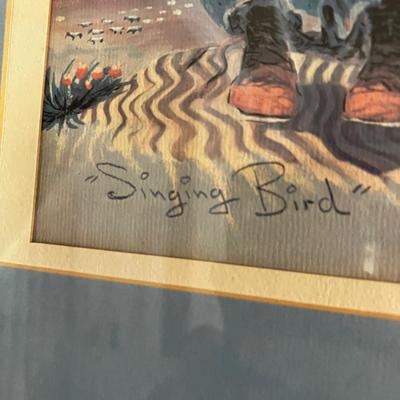 Print Singing Bird Native American Girl with Lamb