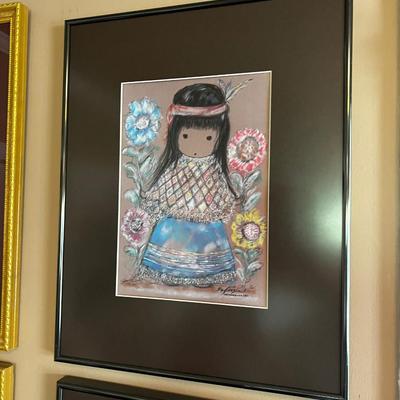 Print Girl with Flower Native American by DeGrazia 