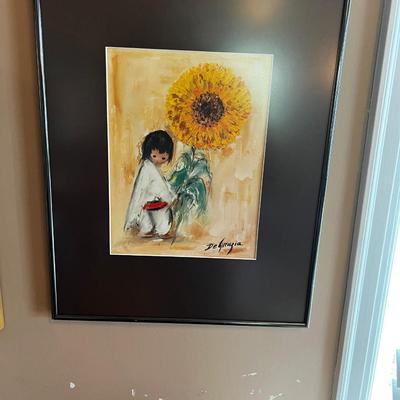 Print  Boy with Sun Flower Native American by DeGrazia 