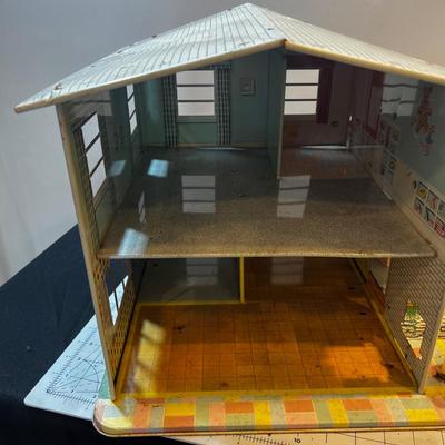 Tin Litho Doll House by Marx, Furnished 