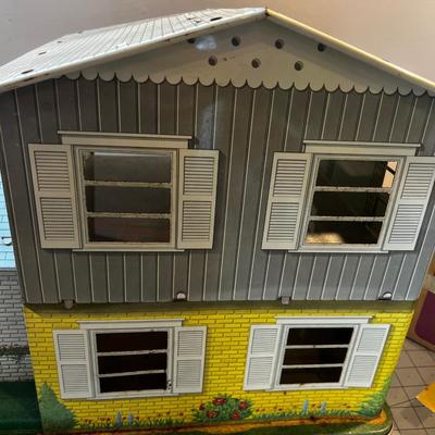 Tin Litho Doll House by Marx, Furnished 