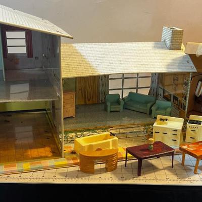 Tin Litho Doll House by Marx, Furnished 