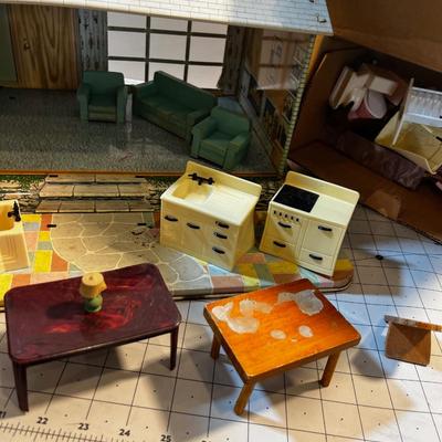 Tin Litho Doll House by Marx, Furnished 