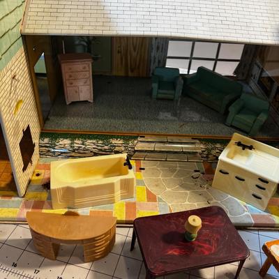 Tin Litho Doll House by Marx, Furnished 