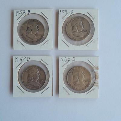 Benjamin Franklin Half Dollar coins 1953, 1954, 1957, and 1960