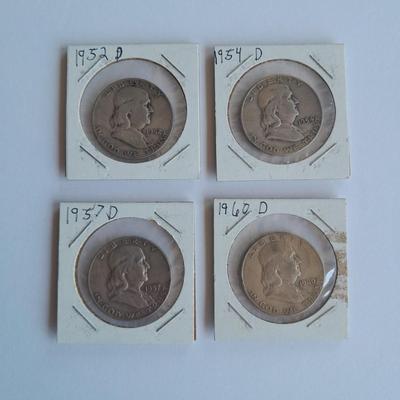 Benjamin Franklin Half Dollar coins 1953, 1954, 1957, and 1960