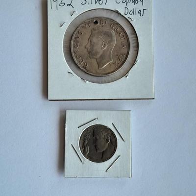 1952 Silver Canada Dollar and 1921 R. Italia Flying Victory Silver coin