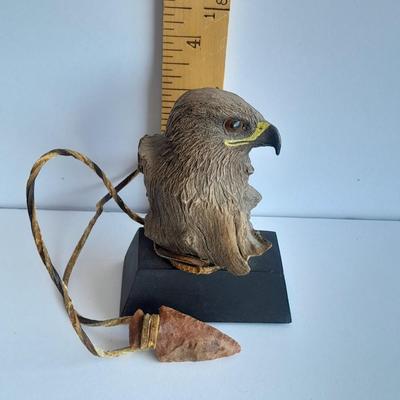 Limited Edition Red tail hawk with arrowhead, and a faux knife on an antler