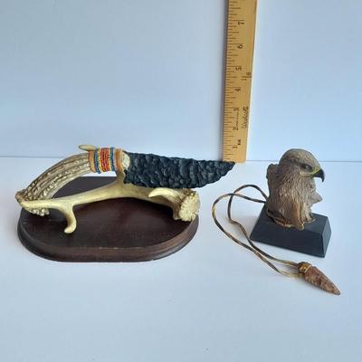 Limited Edition Red tail hawk with arrowhead, and a faux knife on an antler