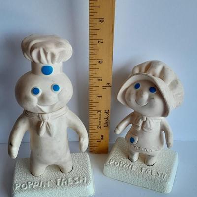 Vintage Set Poppin Fresh and Poppie Fresh Pillsbury Dough People with Stands