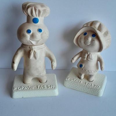 Vintage Set Poppin Fresh and Poppie Fresh Pillsbury Dough People with Stands