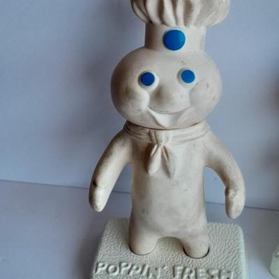 Vintage Set Poppin Fresh and Poppie Fresh Pillsbury Dough People with Stands