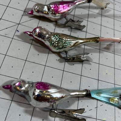 3 Glass Clip ON Bird Ornaments 